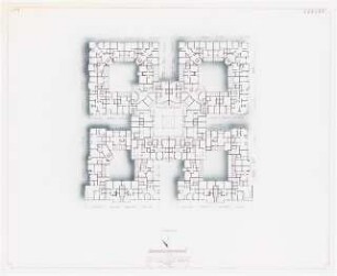 Moritzplatz, Berlin-Kreuzberg Schinkelwettbewerb 1983: Grundriss 4.OG 1:500