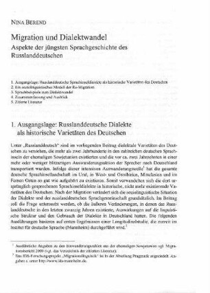 Migration und Dialektwandel : Aspekte der jüngsten Sprachgeschichte des Russlanddeutschen