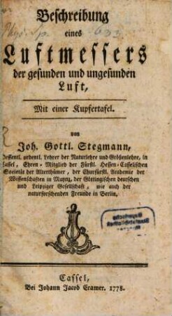 Beschreibung eines Luftmessers der gesunden und ungesunden Luft
