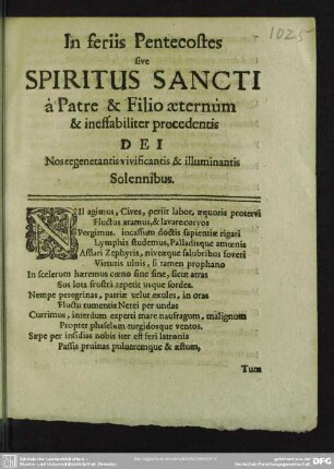 In feriis Pentecostes sive Spiritus Sancti à Patre & Filio aeternùm & inessabiliter procedentis Dei ... / Simon Dach