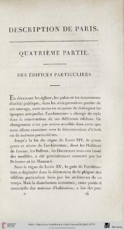 Quatrième partie: Des édificies particuliers
