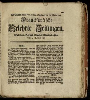 Num. LXXXI. Dienstags, den 10. Octobr. 1747 - Num. XC. Freytags, den 10. Novembr. 1747