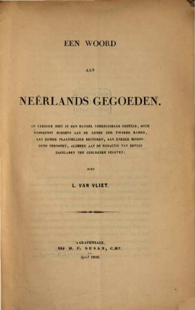 Een Woord aan Neêrlands Gegoeden