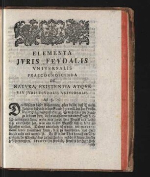 Praecognoscenda De Natura, Existentia Atqu Usu Iuris Feudalis Universalis