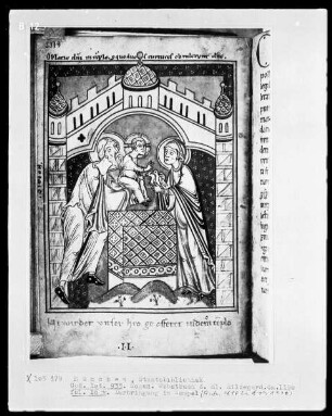Sogenanntes Gebetbuch der heiligen Hildegard — Darbringung im Tempel, Folio 16verso