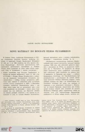 Nowe materiały do biografii Feliksa Pęczarskiego