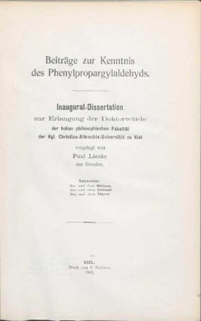 Beiträge zur Kenntnis des Phenylpropargylaldehyds