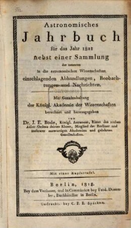 Astronomisches Jahrbuch. 1821 (1818)