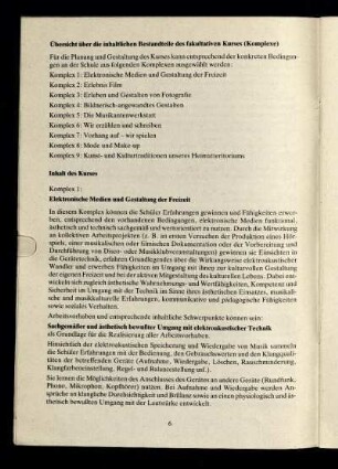 Übersicht über die inhaltlichen Bestandteile des fakultativen Kurses (Komplexe)