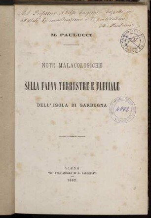 Note Malacologiche Sulla Fauna Terrestre E Fluviale Dell'Isola Di Sardegna