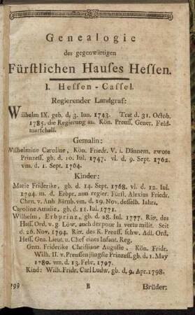 Genealogie des gegenwärtigen Fürstlichen Hauses Hessen.