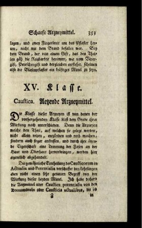 XV. Klasse. Caustica. Aetzende Arzneymittel.