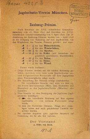 Raubzeug-Prämien. 1896
