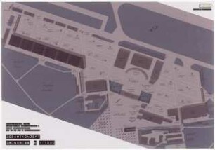 Architektonisches Ausstellungskonzept für die ILA 1998 in Schönefeld. Haupteingangsbereich Schinkelwettbewerb 1997: Grundriss 1:1000, Modellanimation
