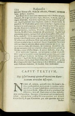 Caput Tertium. Nec ipsa Vincentij opinio ab recentium Hæreticorum erroribus discrepat.