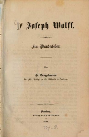Dr. Joseph Wolff : ein Wanderleben
