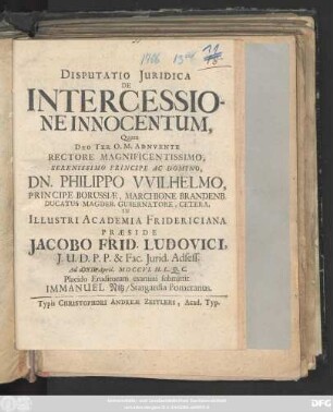 Disputatio Juridica De Intercessione Innocentum