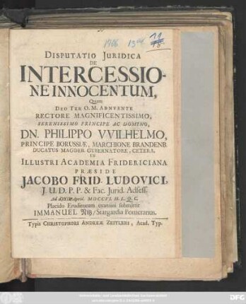 Disputatio Juridica De Intercessione Innocentum