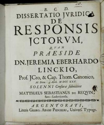 Dissertatio Jvridica De Responsis Jctorvm