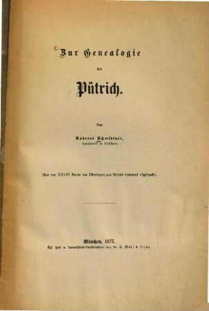 Zur Genealogie der Pütrich : Von Andreas Schmidtner