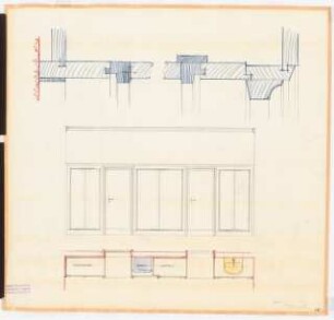Reichsluftfahrtministerium, Berlin: Dienstraum: Wandabwicklung und Einbauschränke Ansicht, Grundriss, Detail