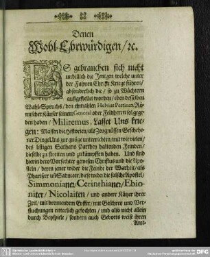 Denen Wohl-Ehrwürdigen, [et] c.