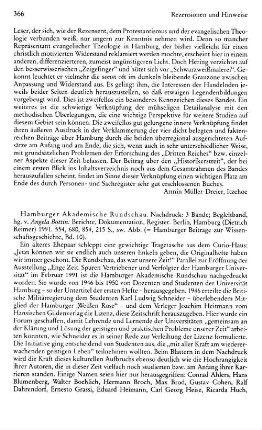 Hamburger Akademische Rundschau, hrsg. von Angela Bottin, Nachdruck, 3 Bde., Begleitband, Berichte, Dokumentation, Register, (Hamburger Beiträge zur Wissenschaftsgeschichte, 10) : Berlin u.a., Reimer, 1991