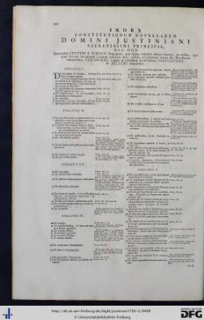 Index Constitutionum Novellarum Domini Justiniani Sacratissimi Principis.