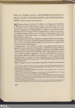 Per La Storia Della «Stamperia Poliglotta» Della Sacra Congregazione «De Propaganda Fide»