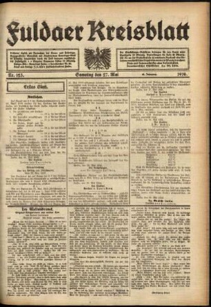 Erste Ausgabe vom Samstag, den 27. Mai 1916.
