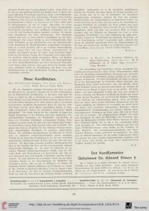 Neue Kunstbücher / Der Kunstsammler Geheimrat Dr. Eduard Simon †