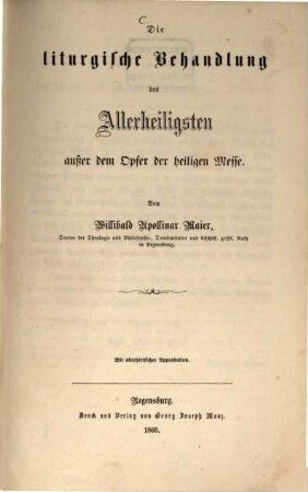 Die liturgische Behandlung des Allerheiligsten außer dem Opfer der heiligen Messe
