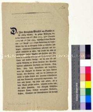 Patent des Königlich-sächsischen Geheimen Finanz-Collegiums betreffend Anwendung der Kassen-Billets bei Zahlungen an Königliche Kassen