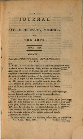 Journal of natural philosophy, chemistry and the arts. N.S., 17. 1807