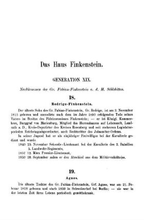 Das Haus Finkenstein. Generation XIX