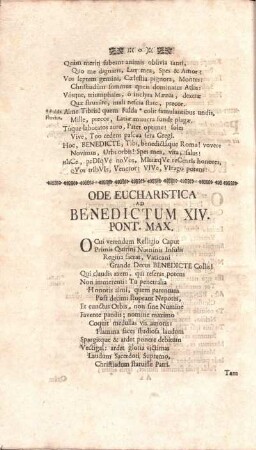 Ode Eucharistica ad Benedictum XIV. Pont. Max.