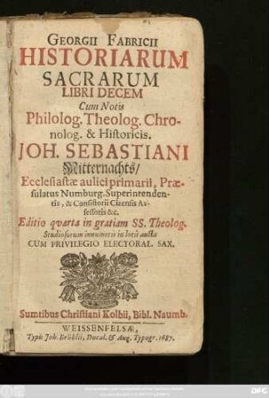 Georgii Fabricii Historiarum Sacrarum Libri Decem