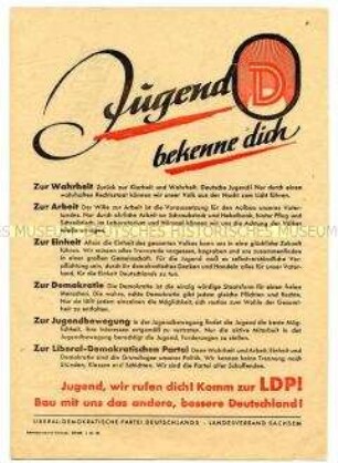 Propagandaflugblatt der LDP zur Mitgliederwerbung mit spezieller Ausrichtung auf die Jugend