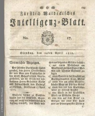 No. 17, Dienstag, den 24ten April 1810
