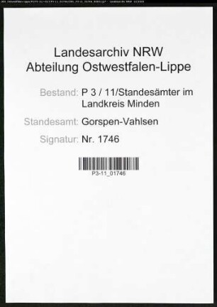 Sterberegister Standesamt Gorspen-Vahlsen