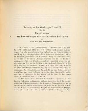 Ergebnisse aus Beobachtungen der terrestrischen Refraction, [4]. Nachtrag zu den Mitteilungen II und III über die Ergebnisse aus Beobachtungen der terrestrischen Refraktion