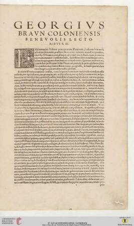 Georgius Braun ... benevolis lectoribus (Praefatio)