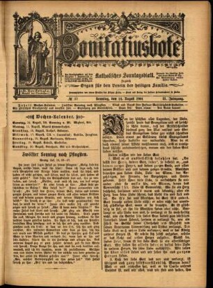Erste Ausgabe vom Sonntag, den 14. August 1904.
