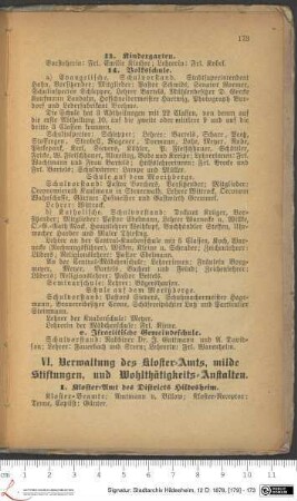 VI. Verwaltung des Kloster-Amts, milde Stiftungen, und Wohlthätigkeits-Anstalten.