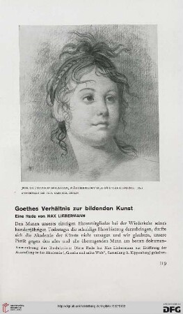 Goethes Verhältnis zur bildenden Kunst: eine Rede