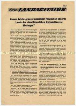 Flugblatt der Nationalen Front Gera für Eintritt in die LPG (Der Landagitator, Nr. 4)