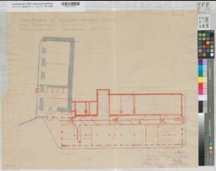 Kleinenbremen (Porta Westfalica) Grube Wohlverwahrt Büro- und Kauengebäude Entwässerung Erdgeschoß 1937 1 : 100 58 x 73 kol. Pause Dortmund-Hoerder Hüttenverein AG Bergämter Nr. 5056