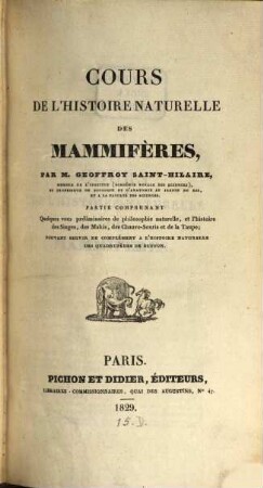 Cours de l'histoire naturelle des Mamifères