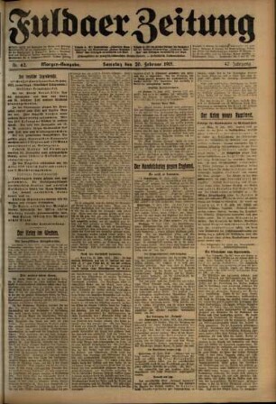 Erste Ausgabe vom Samstag, den 20. Februar 1915.