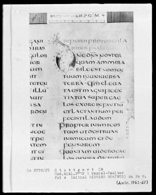 Lateinischer Psalter in Unzialschrift, 3 Bände — Initiale D(omine dominus), Folio 4recto